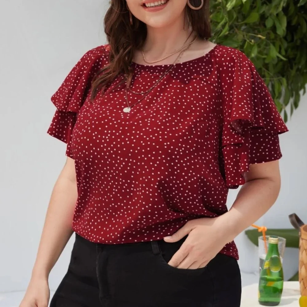 Plus Polka Dot butterfly Sleeve Top - Picture 6 of 10
